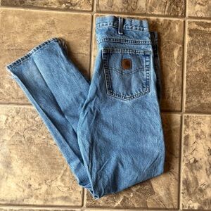 Vintage Carhartt Denim Blue Jeans  With Leather Tab Size 34